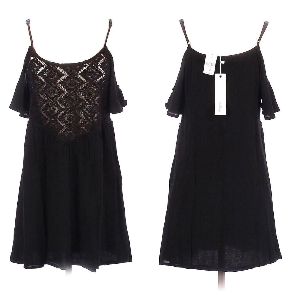 LF Millau Women’s Size Small Black Lace Sheer Bodice Cold Shoulder Mini Dress